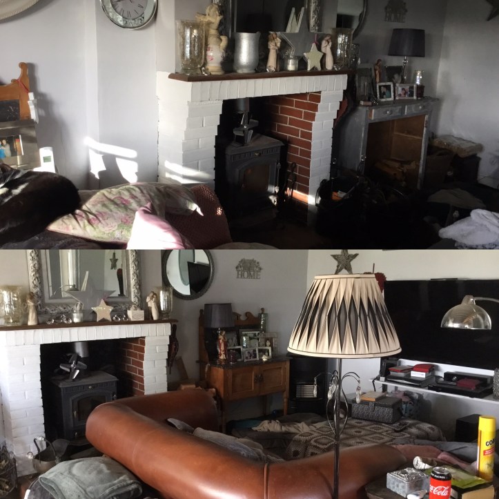 The top photo is before, the bottom after